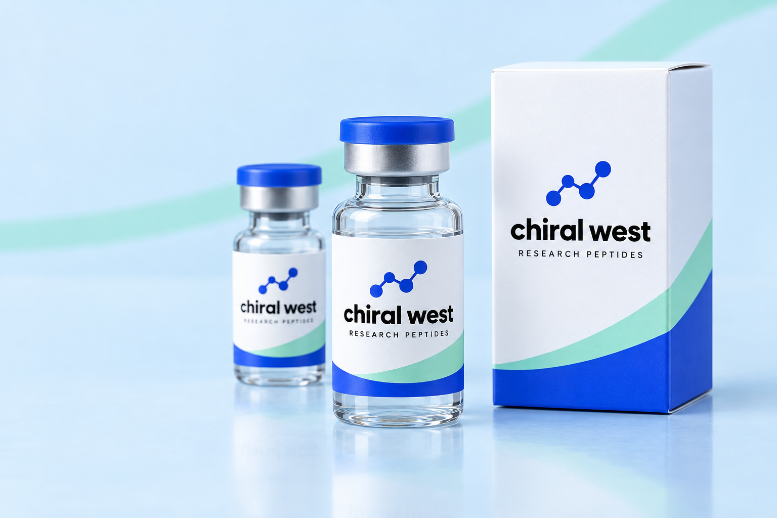 Chiral West sample vials and packaging in electric blue and mint